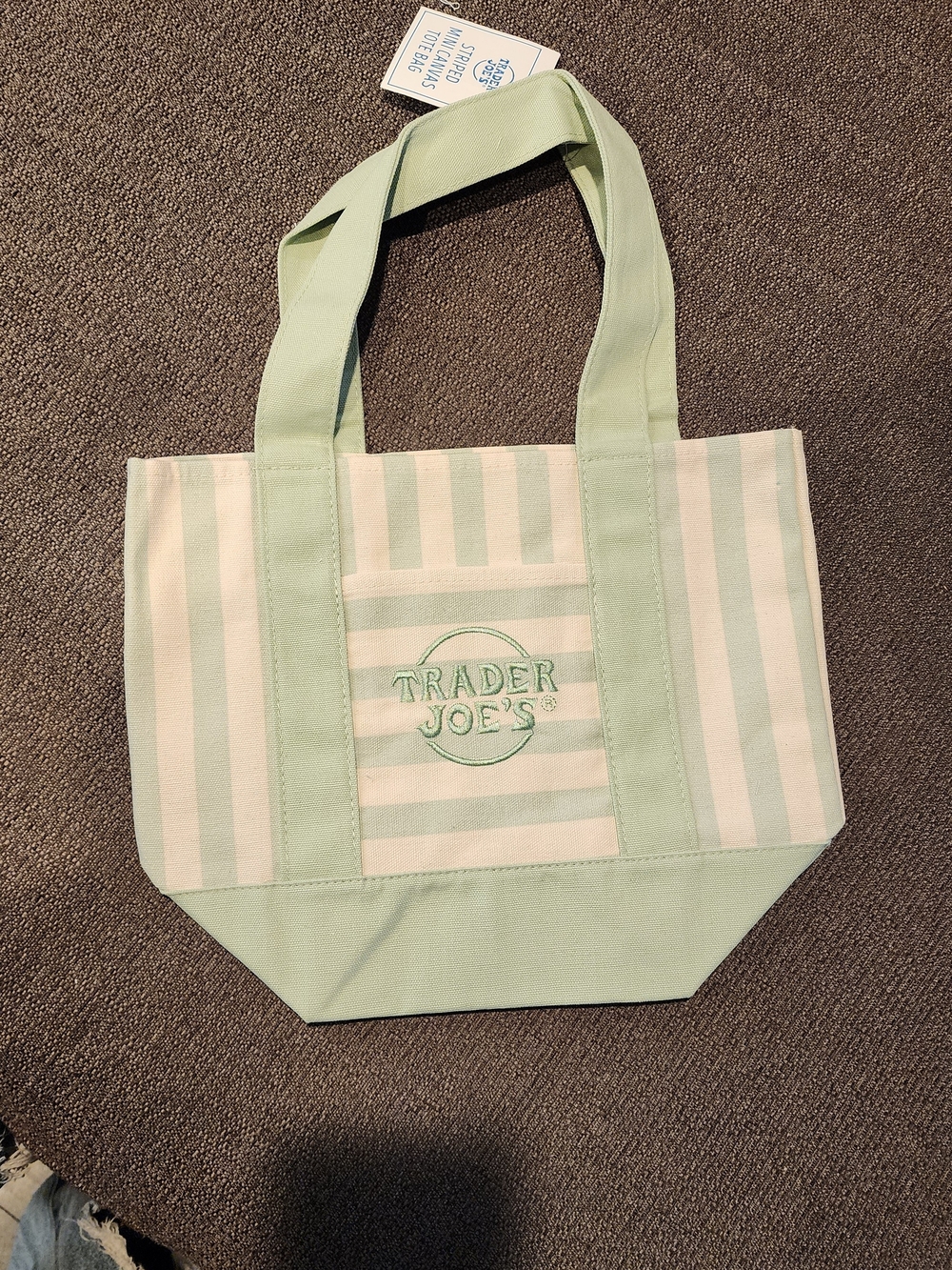 Viral Trader Joe's Mint Green Stripe Mini Canvas Tote